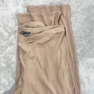 Eileen Fisher Ribbed Knit Pants Women Medium Tan Wide Leg Cropped Casual